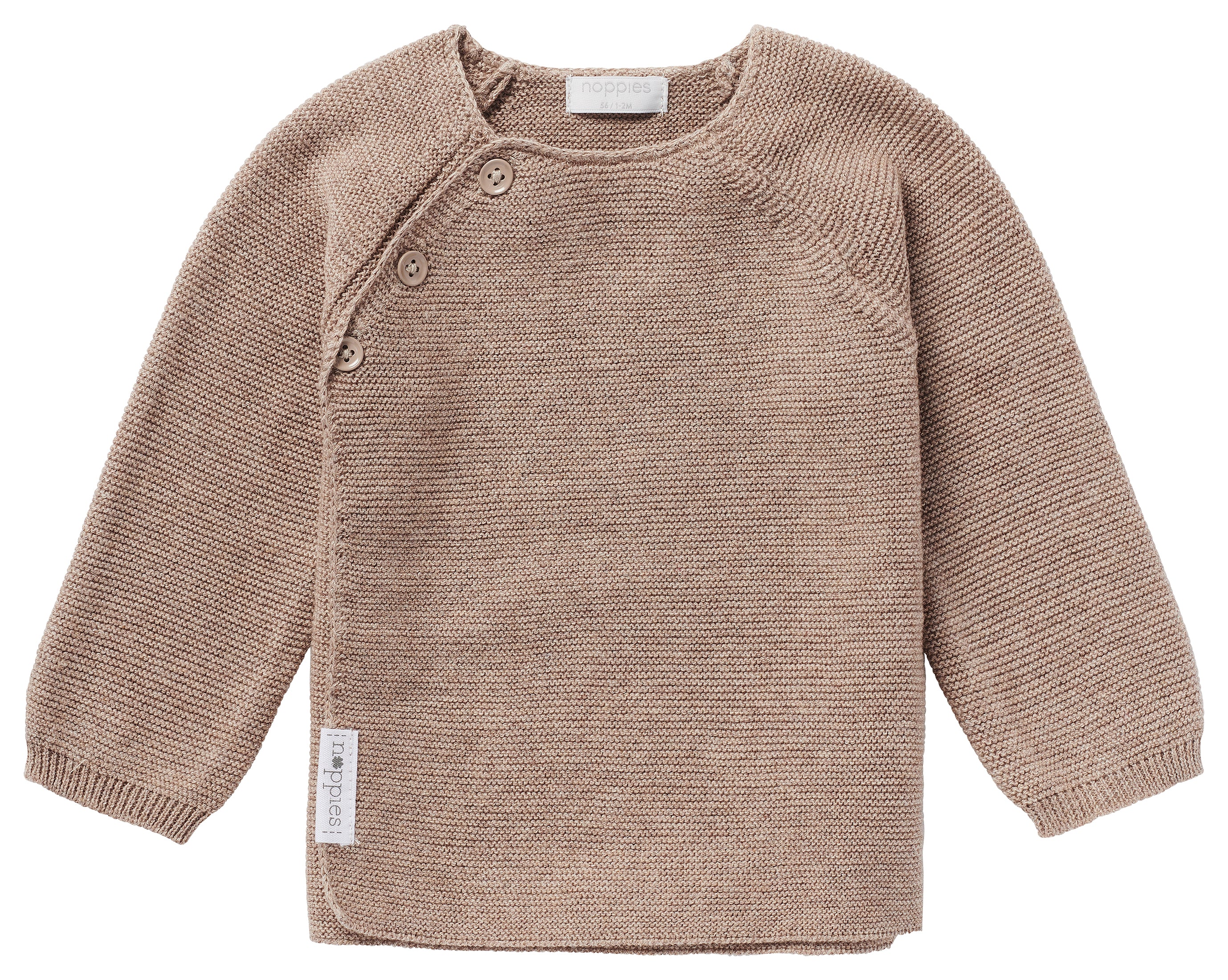 GOTS noppies Taupe Baby Cardigan Sweater. Matching Pants. Neutral Mama inspired outfit for baby. Gender Neutral Gifting. Made in Germany. Free Shipping over $100 in Canada and United States. Duties Included.